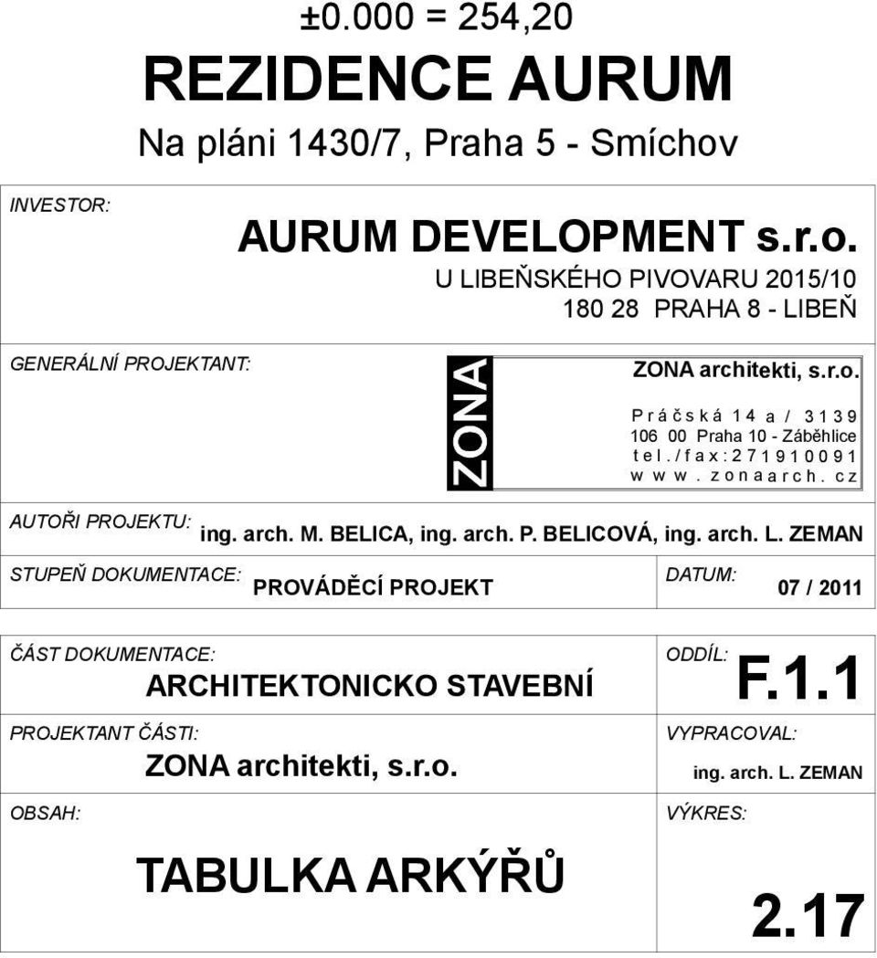 / f a x : 7 1 9 1 0 0 9 1 w w w. z o n a a r c h. c z AUTOŘI PROJEKTU: ing. arch. M. BELICA, ing. arch. P. BELICOVÁ, ing. arch. L.