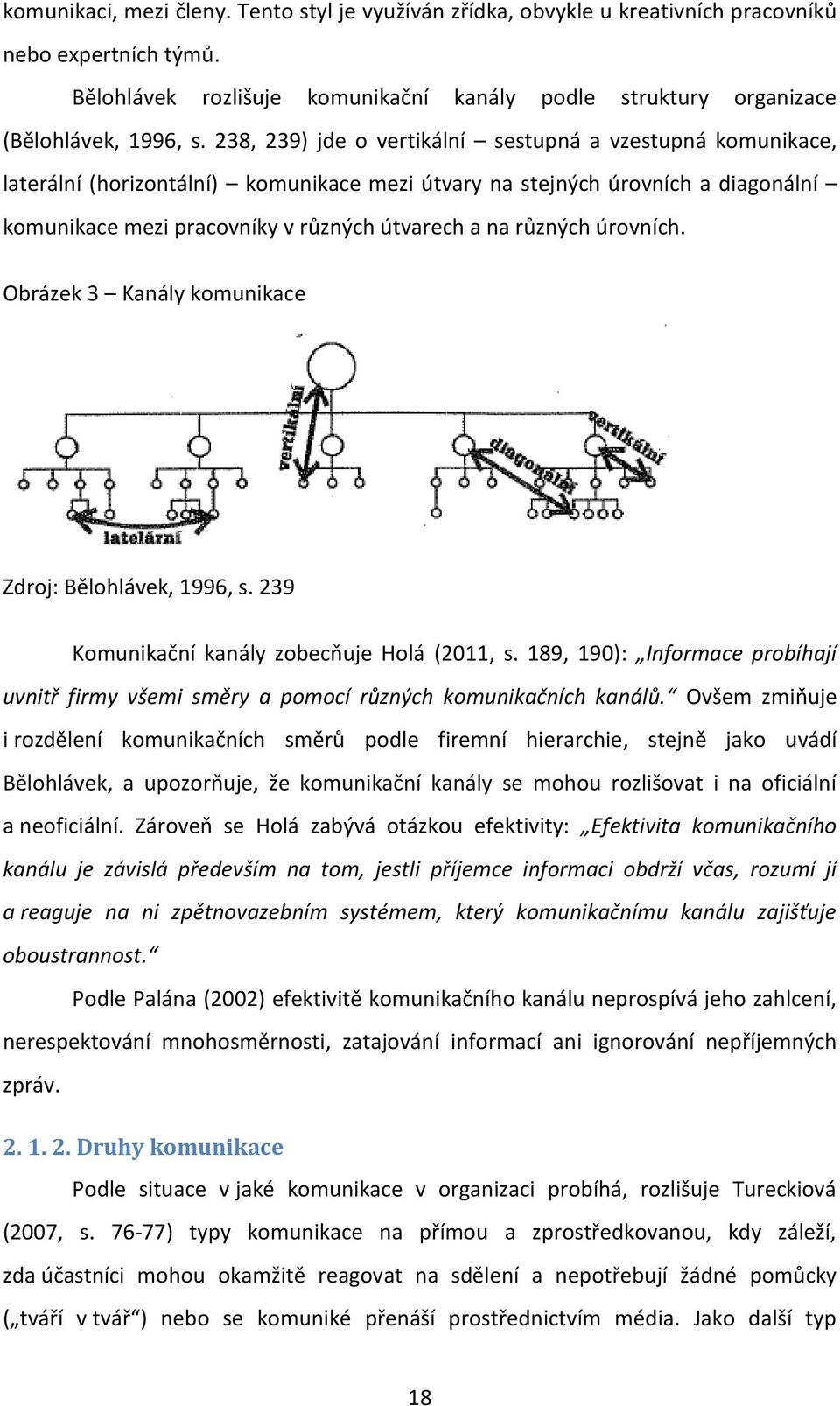 různých úrovních. Obrázek 3 Kanály komunikace Zdroj: Bělohlávek, 1996, s. 239 Komunikační kanály zobecňuje Holá (2011, s.