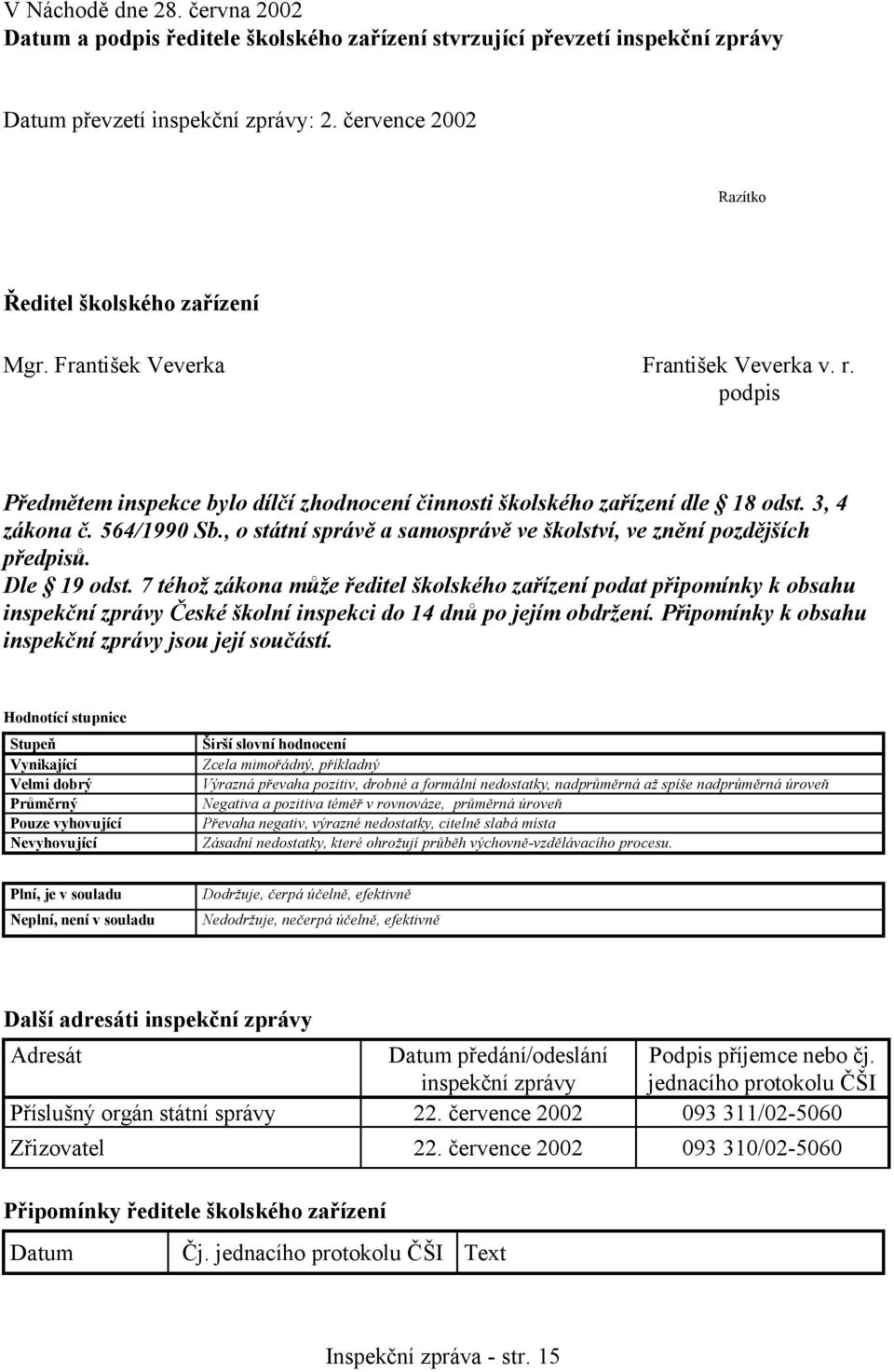 , o státní správě a samosprávě ve školství, ve znění pozdějších předpisů. Dle 19 odst.