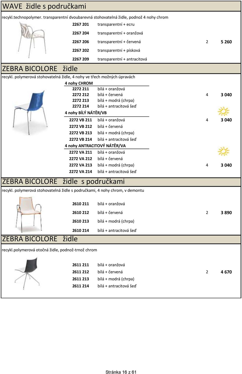 písková 2267 209 transparentní + antracitová ZEBRA BICOLORE židle recykl.