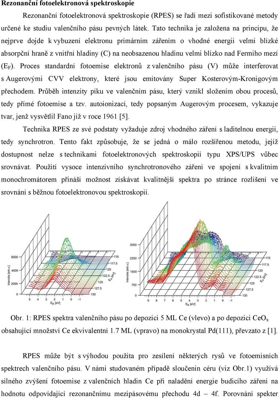 nad Fermiho mezí (E F ). Proces standardní fotoemise elektronů z valenčního pásu (V) může interferovat s Augerovými CVV elektrony, které jsou emitovány Super Kosterovým-Kronigovým přechodem.