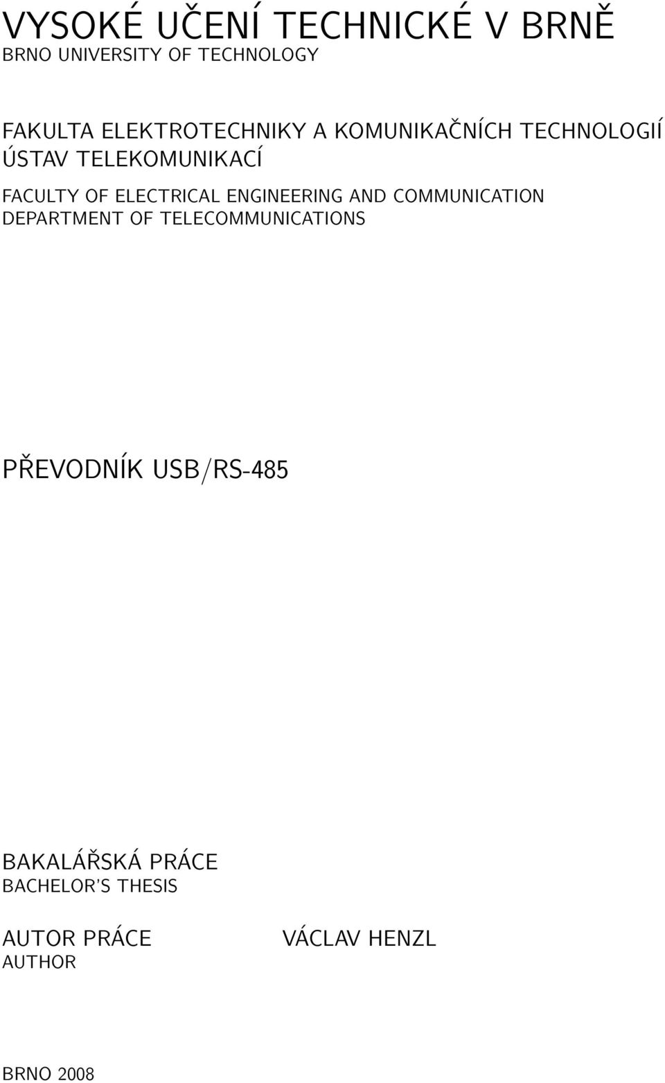 ELECTRICAL ENGINEERING AND COMMUNICATION DEPARTMENT OF TELECOMMUNICATIONS