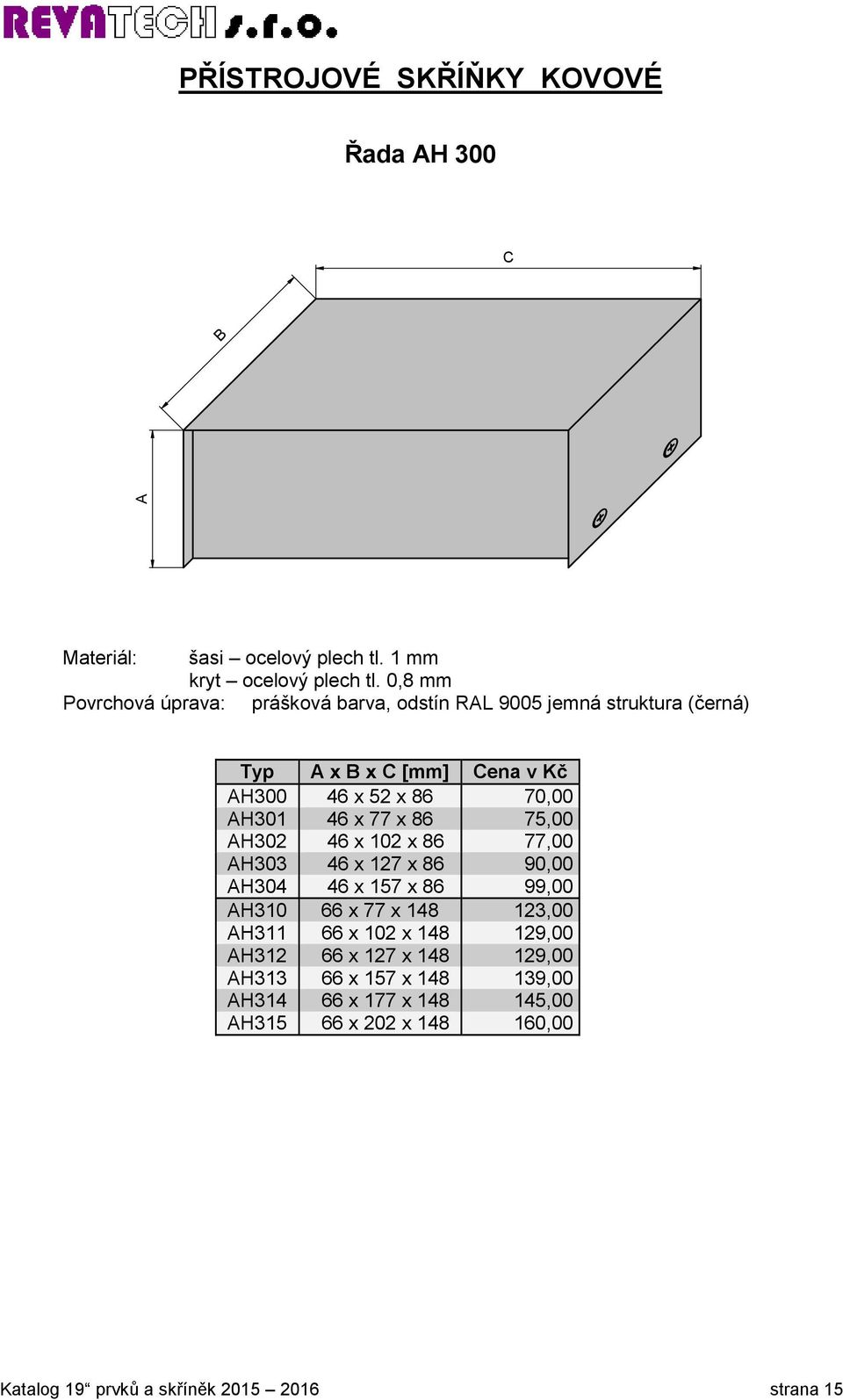 x 127 x 86 90,00 AH304 46 x 157 x 86 99,00 AH310 66 x 77 x 148 123,00 AH311 66 x 102 x 148 129,00 AH312 66 x 127 x 148