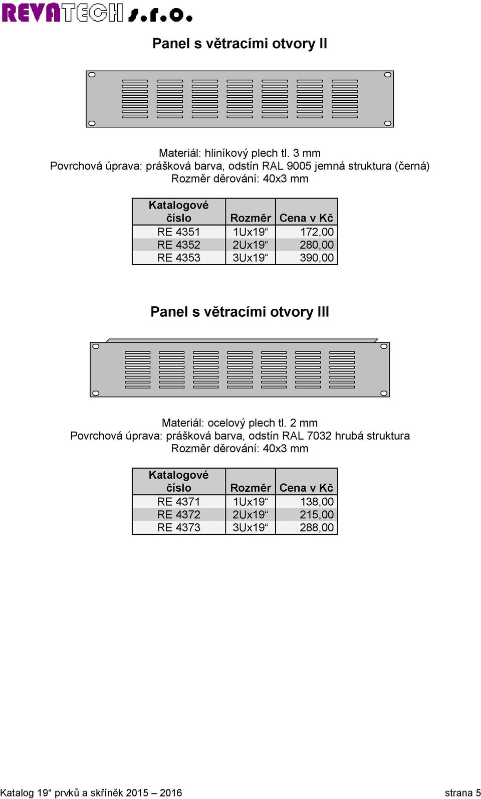 390,00 Panel s větracími otvory III Materiál: ocelový plech tl.