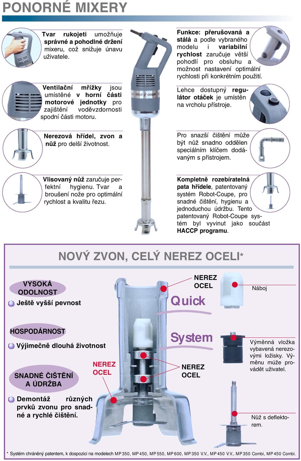 Funkce: pfieru ovaná a stálá a podle vybraného modelu i variabilní rychlost zaruãuje vût í pohodlí pro obsluhu a moïnost nastavení optimální rychlosti pfii konkrétním pouïití.