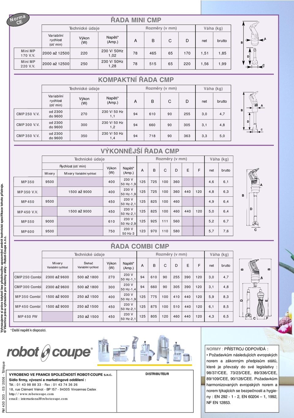 ) /50 Hz 1,1 /50 Hz 1,2 /50 Hz 1,4 net brutto 94 610 90 255 3,0 4,7 94 660 90 305 3,1 4,8 94 718 90 363 3,3 5,0 V KONNùJ æ MP Mixery Rychlost (ot/min) Mixery Variabilní rychlost (mp.