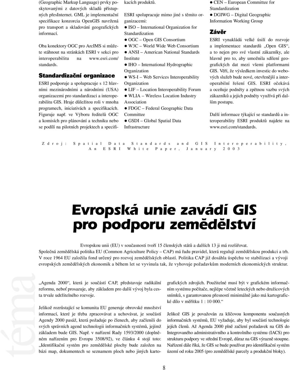 Oba konektory OGC pro ArcIMS si můžete stáhnout na stránkách ESRI v sekci pro interoperabilitu na www.esri.com/ standards.