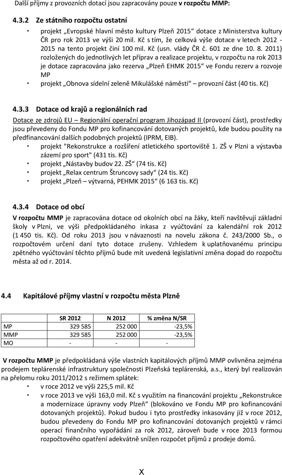 Kč s tím, že celková výše dotace v letech 2012-2015 na tento projekt činí 100 mil. Kč (usn. vlády ČR č. 601 ze dne 10. 8.