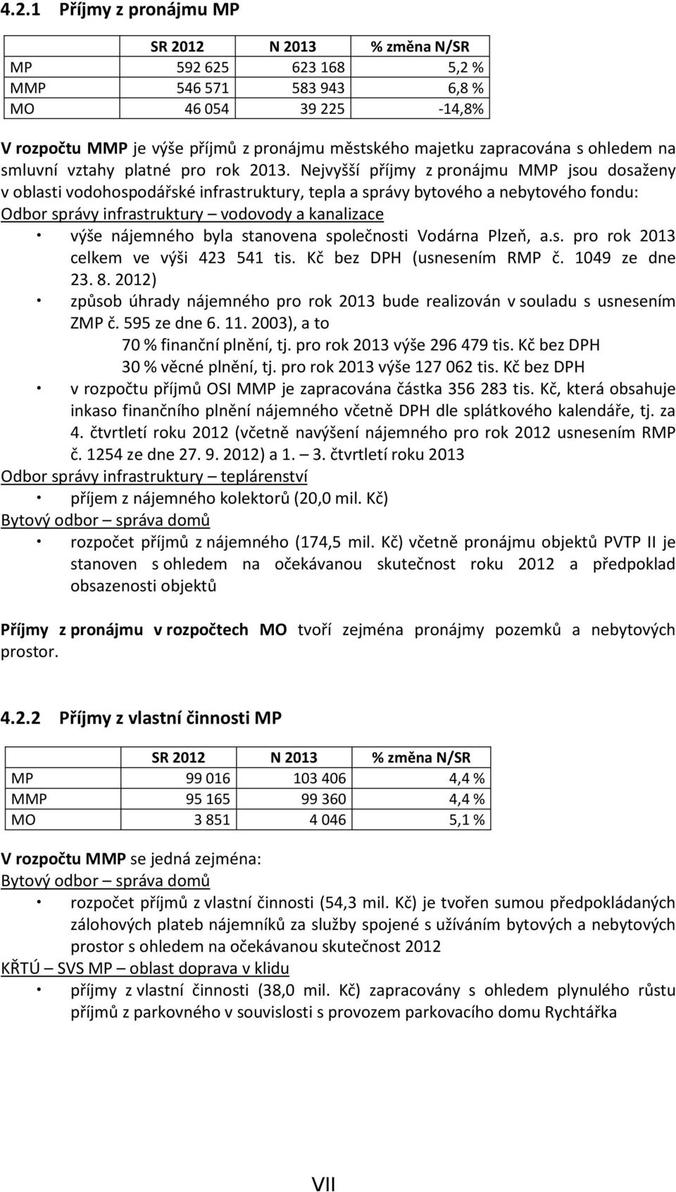 Nejvyšší příjmy z pronájmu MMP jsou dosaženy v oblasti vodohospodářské infrastruktury, tepla a správy bytového a nebytového fondu: Odbor správy infrastruktury vodovody a kanalizace výše nájemného