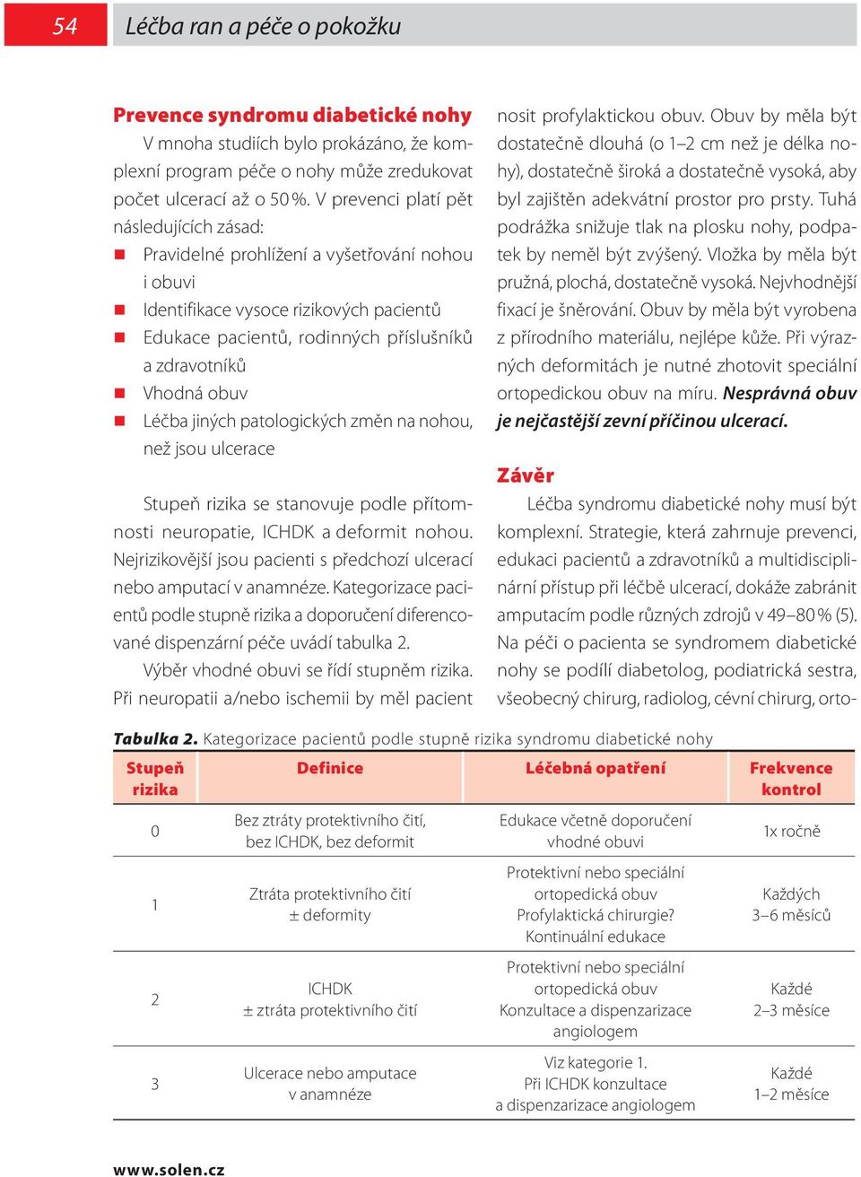 Léčba jiných patologických změn na nohou, než jsou ulcerace Stupeň rizika se stanovuje podle přítomnosti neuropatie, ICHDK a deformit nohou.