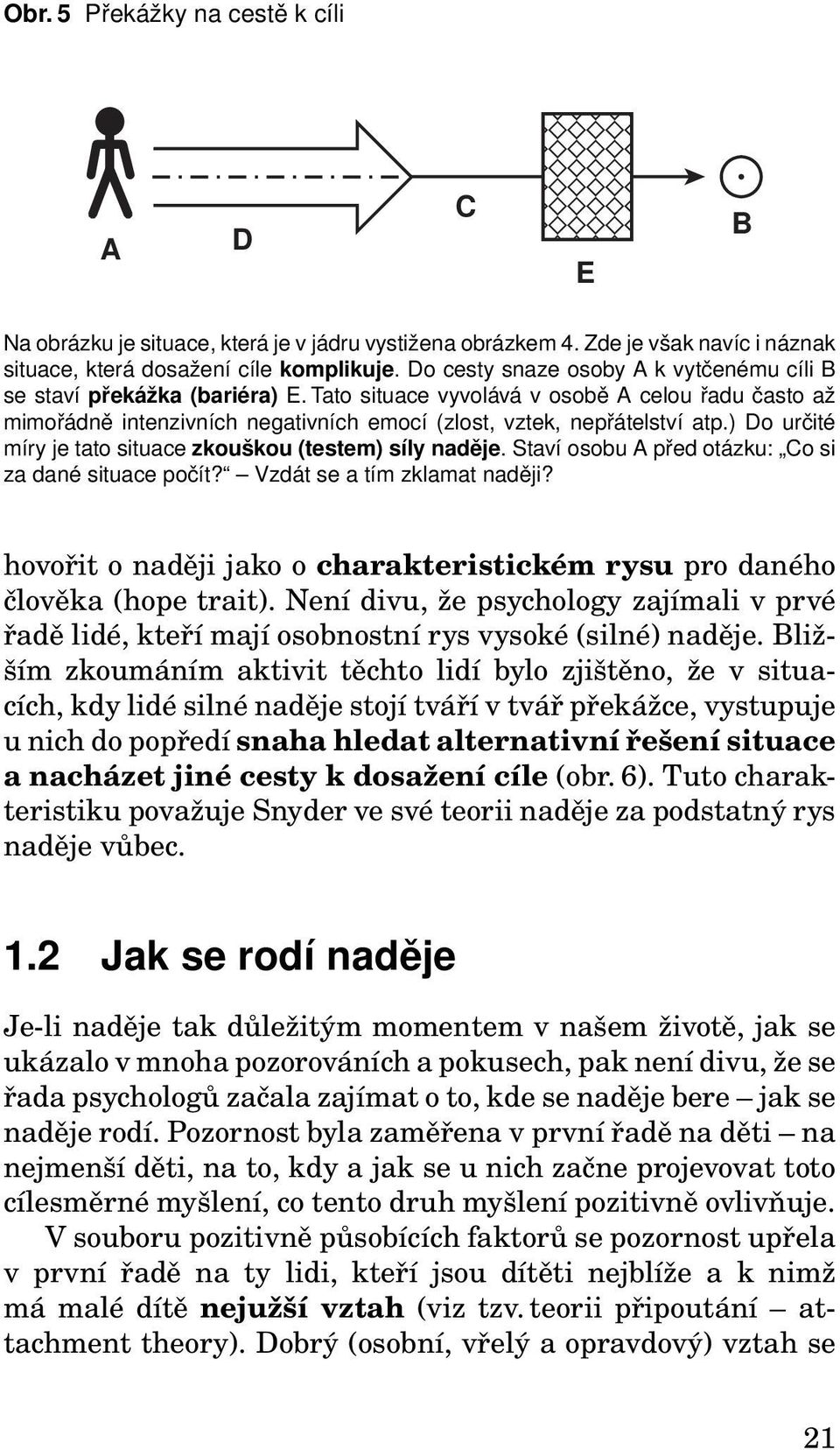 ) Do určité míry je tato situace zkouškou (testem) síly naděje. Staví osobu A před otázku: Co si za dané situace počít? Vzdát se a tím zklamat naději?