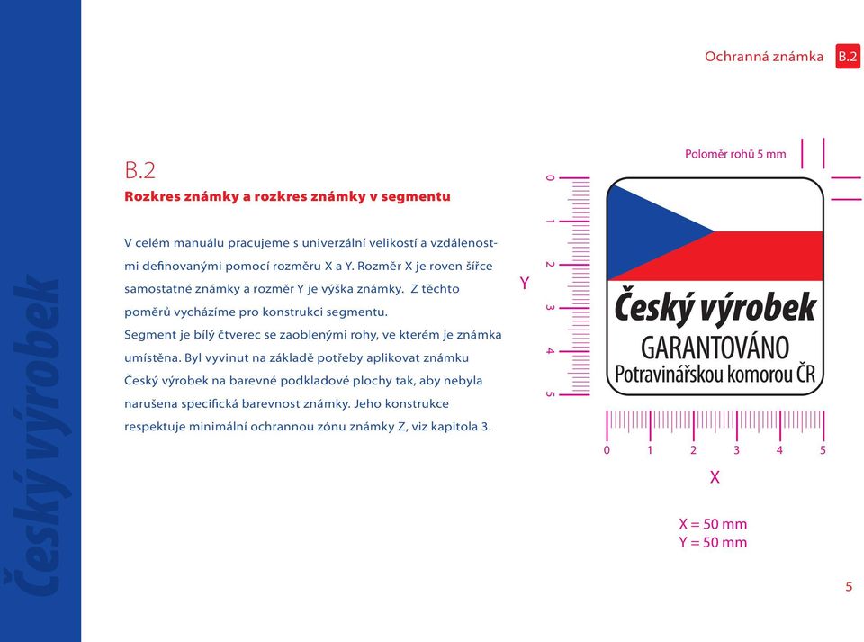 Rozměr X je roven šířce samostatné známky a rozměr Y je výška známky. Z těchto poměrů vycházíme pro konstrukci segmentu.