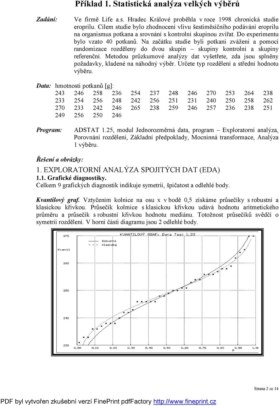 Na začátku studie byli potkani zváženi a pomocí randomizace rozdě leny do dvou skupin skupiny kontrolní a skupiny referenč ní.