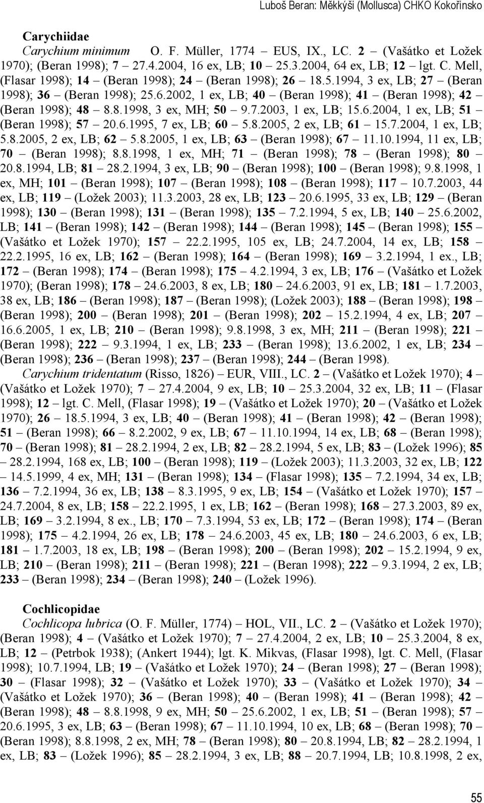 8.1998, 3 ex, MH; 50 9.7.2003, 1 ex, LB; 15.6.2004, 1 ex, LB; 51 (Beran 1998); 57 20.6.1995, 7 ex, LB; 60 5.8.2005, 2 ex, LB; 61 15.7.2004, 1 ex, LB; 5.8.2005, 2 ex, LB; 62 5.8.2005, 1 ex, LB; 63 (Beran 1998); 67 11.