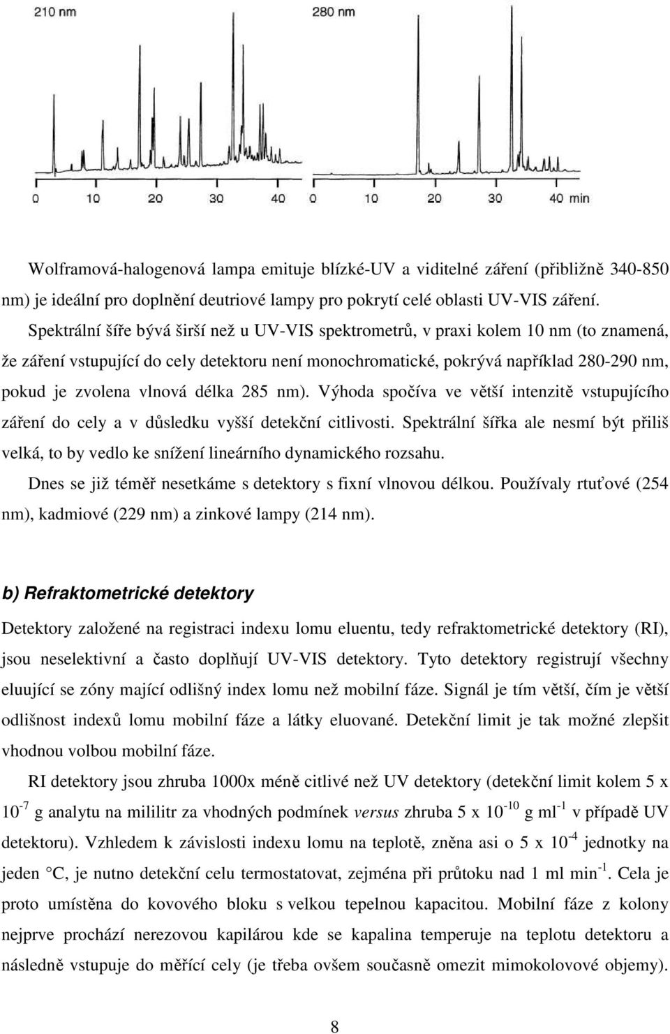 vlnová délka 285 nm). Výhoda spočíva ve větší intenzitě vstupujícího záření do cely a v důsledku vyšší detekční citlivosti.