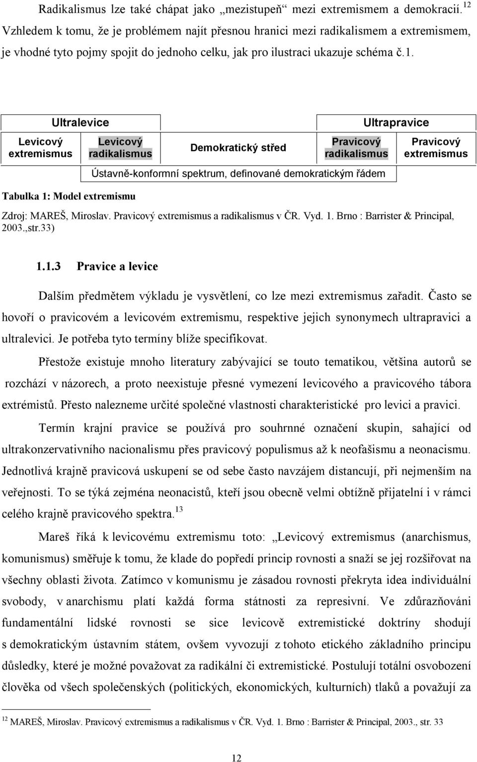 Ultralevice Levicový radikalismus Tabulka 1: Model extremismu Demokratický střed Pravicový radikalismus Ústavně-konformní spektrum, definované demokratickým řádem Ultrapravice Pravicový extremismus