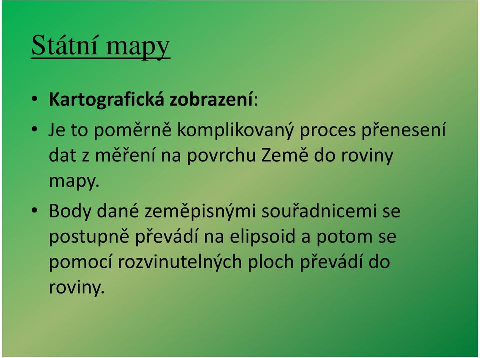 Body dané zeměpisnými souřadnicemi se postupně převádí na