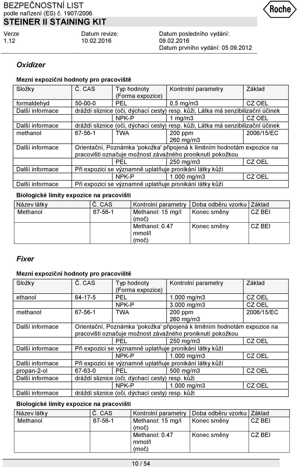 kůţi, Látka má senzibilizační účinek NPK-P 1 mg/m3 CZ OEL Další informace dráţdí sliznice (oči, dýchací cesty) resp.