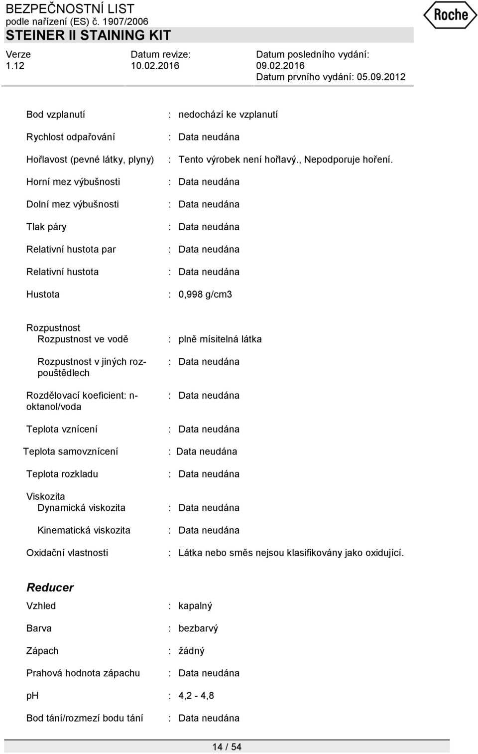 : 0,998 g/cm3 Rozpustnost Rozpustnost ve vodě Rozpustnost v jiných rozpouštědlech Rozdělovací koeficient: n- oktanol/voda Teplota vznícení Teplota samovznícení Teplota