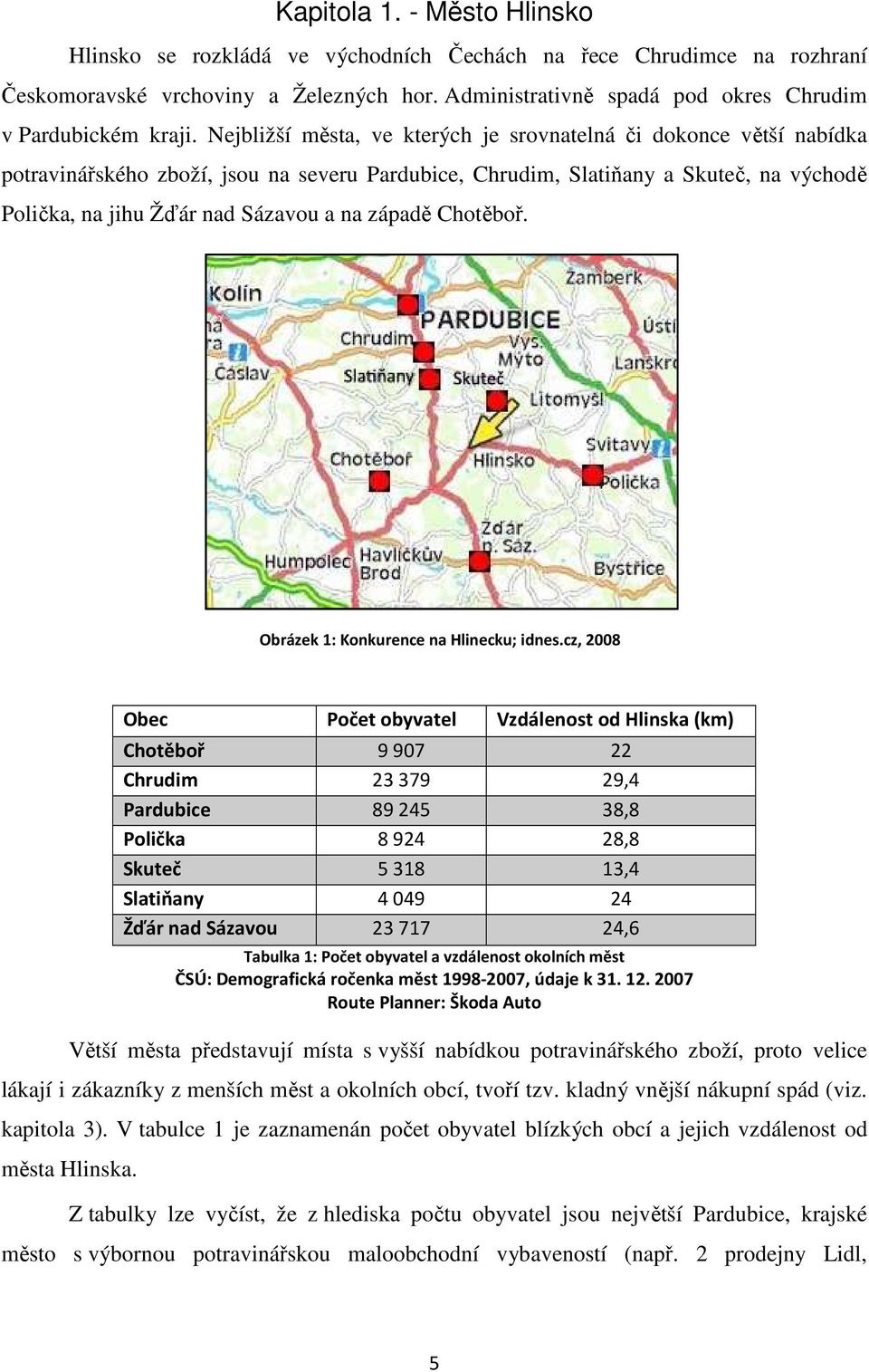 Nejbližší města, ve kterých je srovnatelná či dokonce větší nabídka potravinářského zboží, jsou na severu Pardubice, Chrudim, Slatiňany a Skuteč, na východě Polička, na jihu Žďár nad Sázavou a na