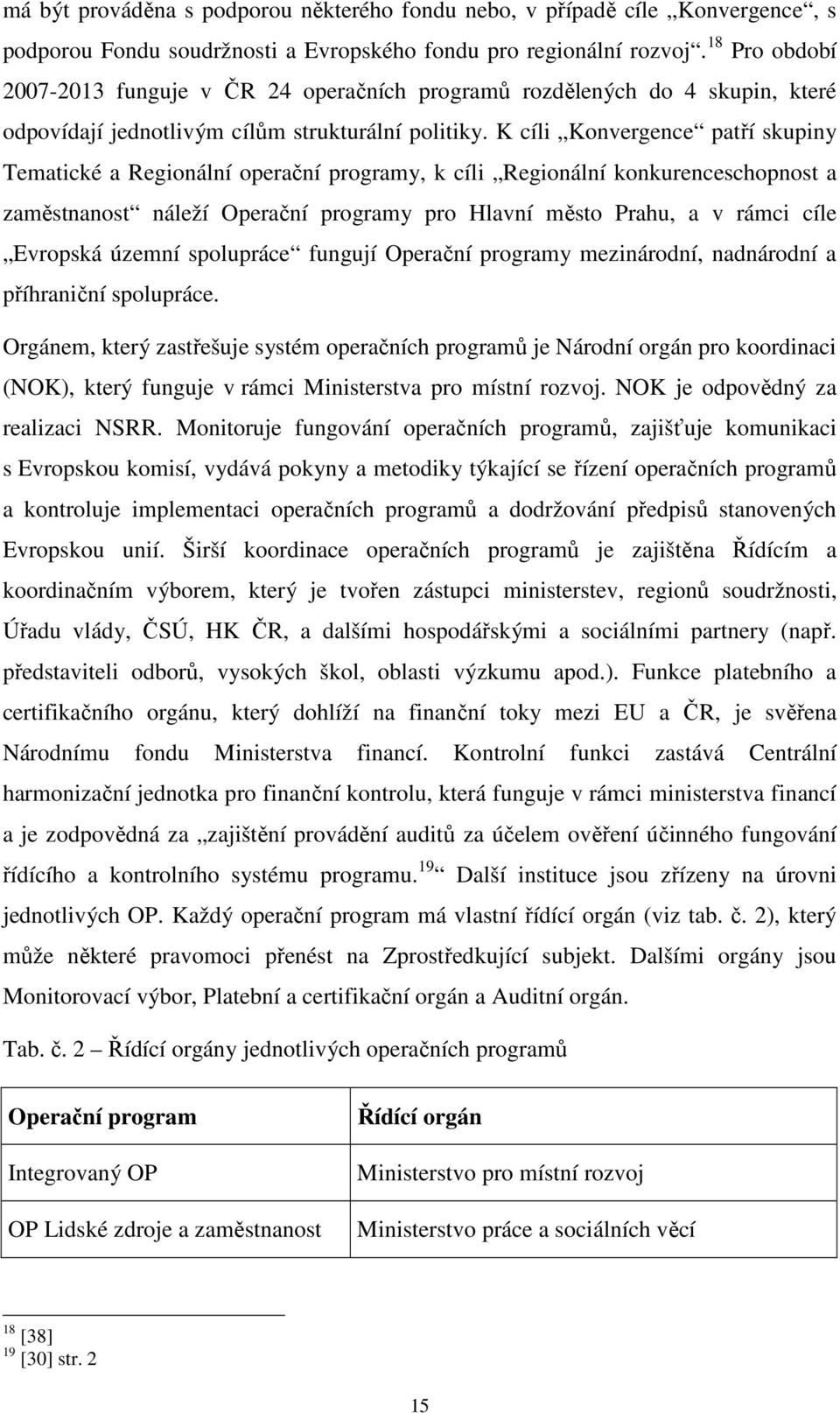 K cíli Konvergence patří skupiny Tematické a Regionální operační programy, k cíli Regionální konkurenceschopnost a zaměstnanost náleží Operační programy pro Hlavní město Prahu, a v rámci cíle