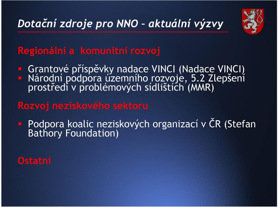 2 Zlepšení prostředí v problémových sídlištích (MMR) Rozvoj neziskového