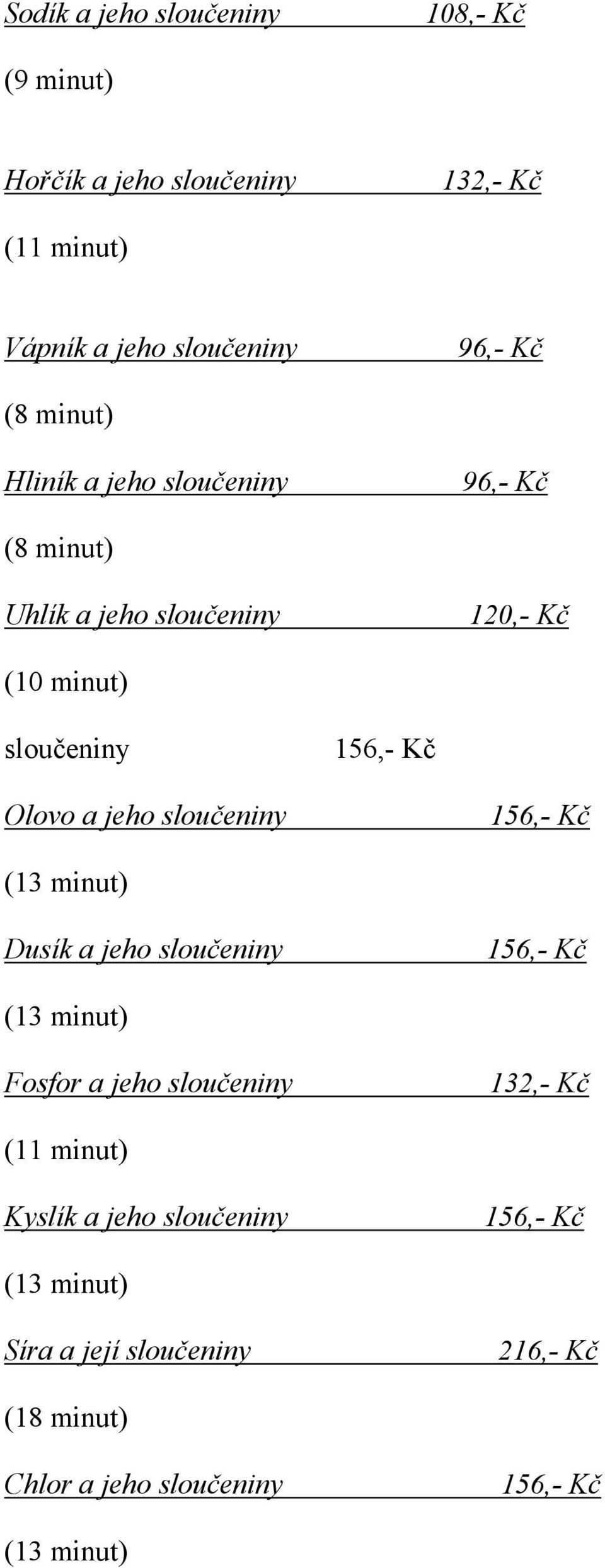 120,- Kč (10 minut) sloučeniny Olovo a jeho sloučeniny Dusík a jeho sloučeniny Fosfor a jeho