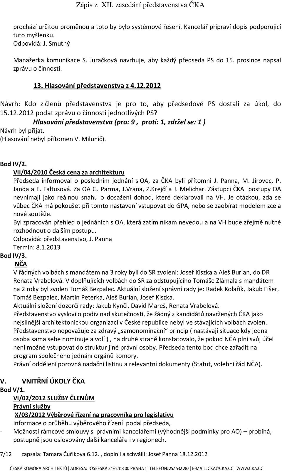 2012 Návrh: Kdo z členů představenstva je pro to, aby předsedové PS dostali za úkol, do 15.12.2012 podat zprávu o činnosti jednotlivých PS?