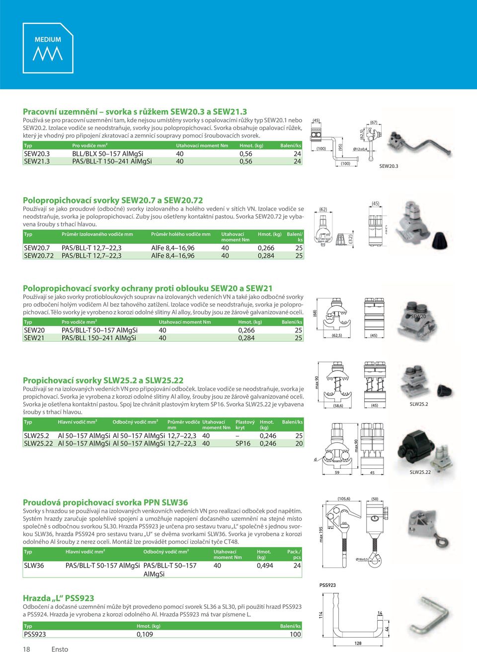 3 BLL/BLX 50 157 AlMgSi 40 0,56 24 SEW21.3 PAS/BLL-T 150 241 AlMgSi 40 0,56 24 SEW20.3 Polopropichovací svorky SEW20.7 a SEW20.