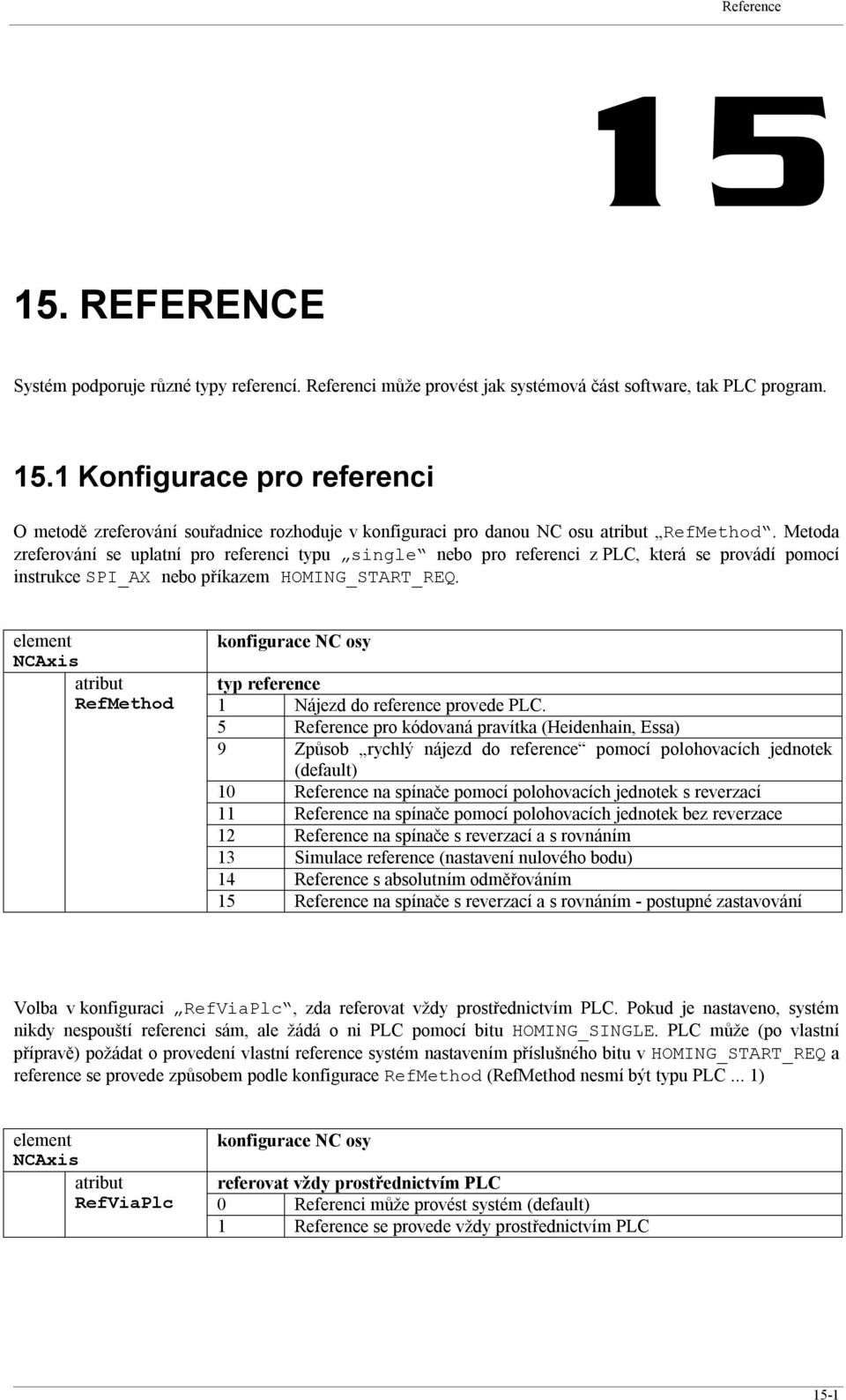 Metoda zreferování se uplatní pro referenci typu single nebo pro referenci z PLC, která se provádí pomocí instrukce SPI_AX nebo příkazem HOMING_START_REQ.