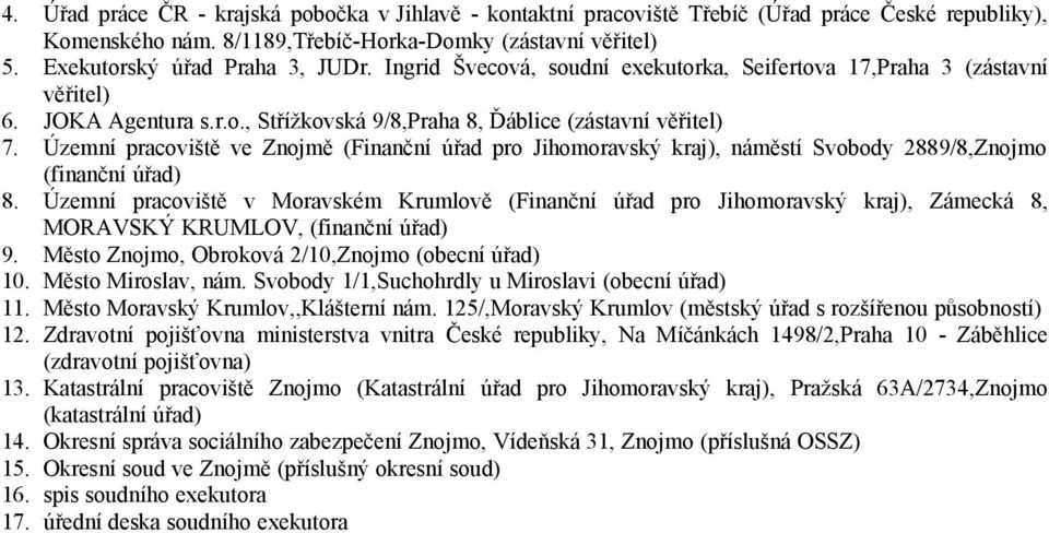 Územní pracoviště ve Znojmě (Finanční úřad pro Jihomoravský kraj), náměstí Svobody 2889/8,Znojmo (finanční úřad) 8.