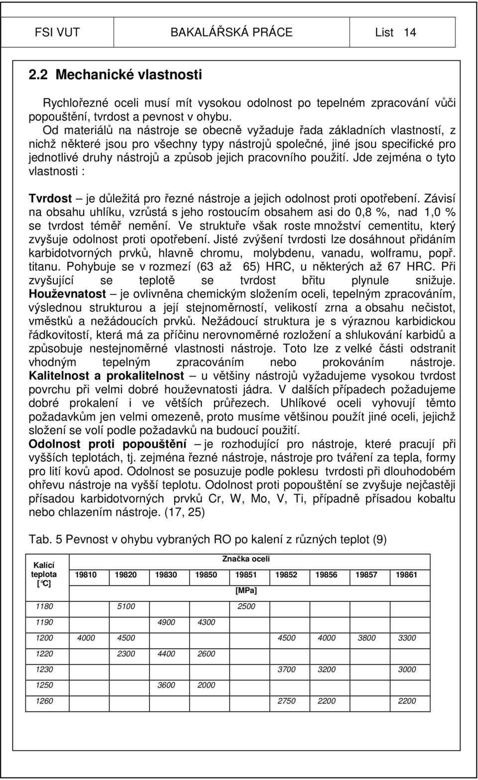 pracovního použití. Jde zejména o tyto vlastnosti : Tvrdost je důležitá pro řezné nástroje a jejich odolnost proti opotřebení.