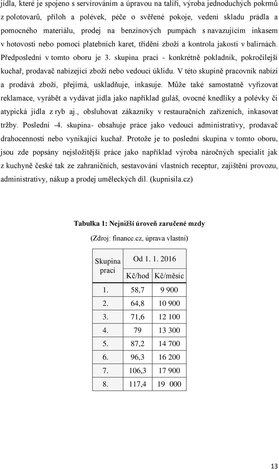 skupina prací - konkrétně pokladník, pokročilejší kuchař, prodavač nabízející zboží nebo vedoucí úklidu. V této skupině pracovník nabízí a prodává zboží, přejímá, uskladňuje, inkasuje.