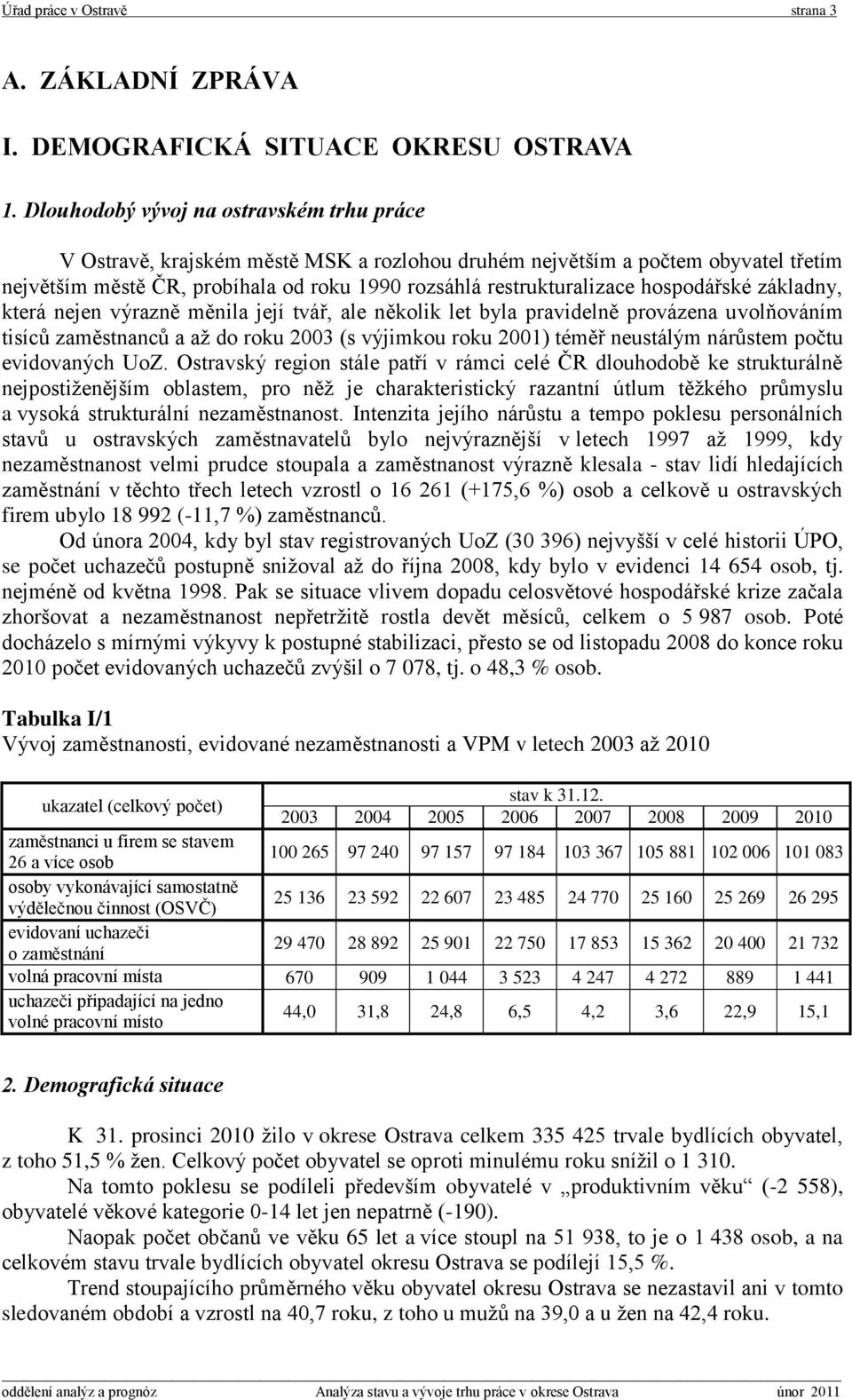 hospodářské základny, která nejen výrazně měnila její tvář, ale několik let byla pravidelně provázena uvolňováním tisíců zaměstnanců a až do roku 2003 (s výjimkou roku 2001) téměř neustálým nárůstem