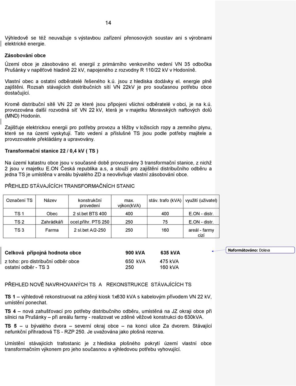 jsou z hlediska dodávky el. energie plně zajištěni. Rozsah stávajících distribučních sítí VN 22kV je pro současnou potřebu obce dostačující.