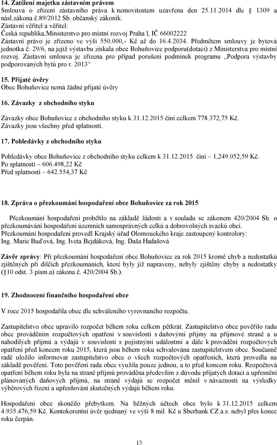 29/6, na jejíž výstavbu získala obec Bohuňovice podporu(dotaci) z Ministerstva pro místní rozvoj.