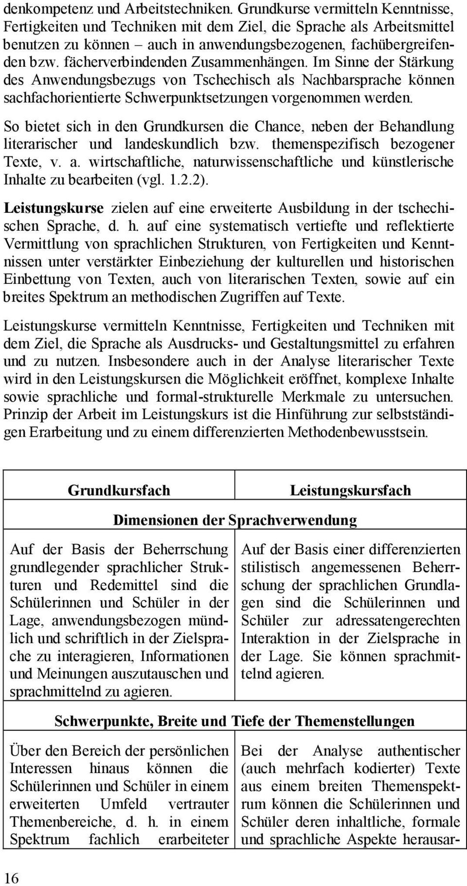 fächerverbindenden Zusammenhängen. Im Sinne der Stärkung des Anwendungsbezugs von Tschechisch als Nachbarsprache können sachfachorientierte Schwerpunktsetzungen vorgenommen werden.