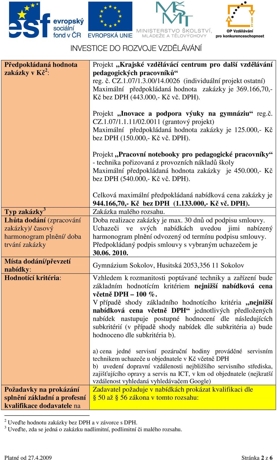 0011 (grantový projekt) Maximální předpokládaná hodnota zakázky je 125.000,- Kč bez DPH (150.000,- Kč vč. DPH).