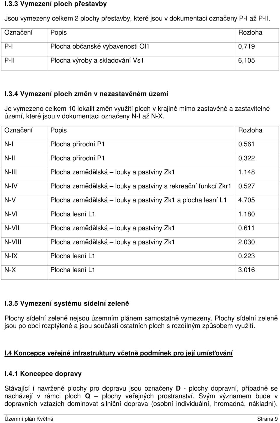 4 Vymezení ploch změn v nezastavěném území Je vymezeno celkem 10 lokalit změn využití ploch v krajině mimo zastavěné a zastavitelné území, které jsou v dokumentaci označeny N-I až N-X.