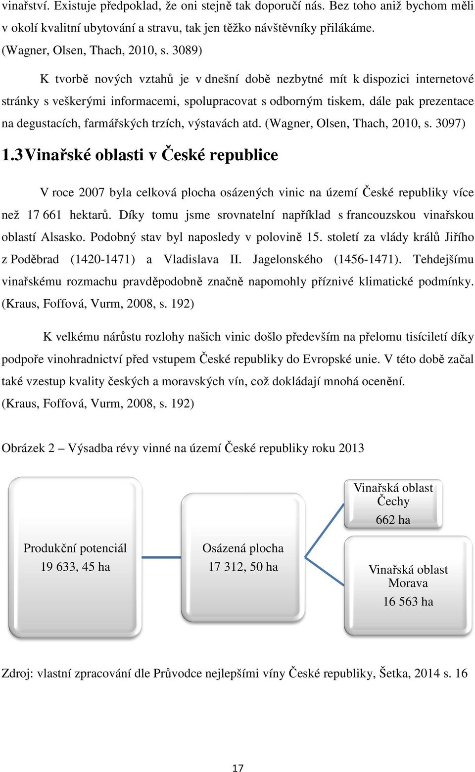 trzích, výstavách atd. (Wagner, Olsen, Thach, 2010, s. 3097) 1.3 Vinařské oblasti v České republice V roce 2007 byla celková plocha osázených vinic na území České republiky více než 17 661 hektarů.