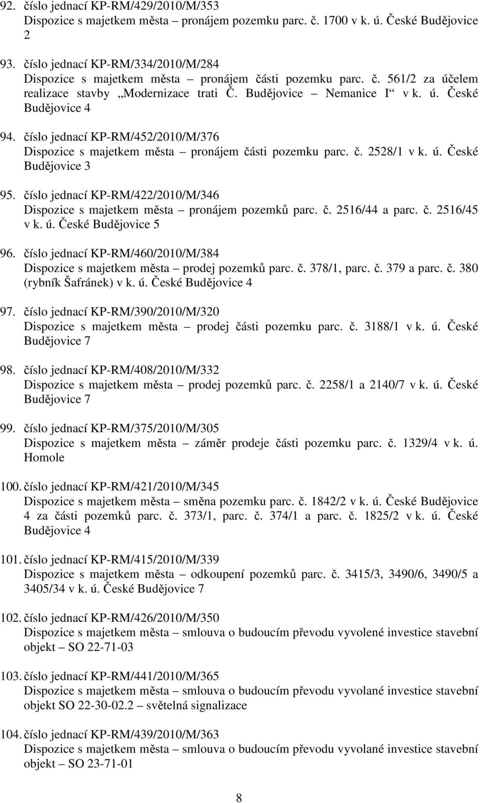 číslo jednací KP-RM/452/2010/M/376 Dispozice s majetkem města pronájem části pozemku parc. č. 2528/1 v k. ú. České Budějovice 3 95.