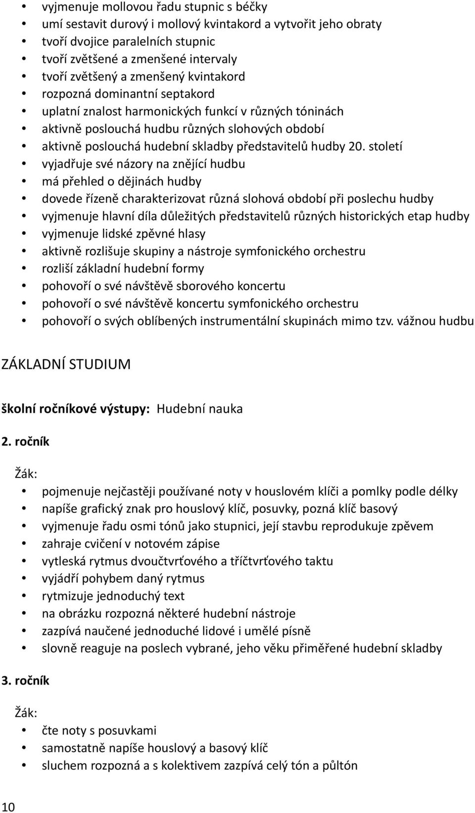 20. století vyjadřuje své názory na znějící hudbu má přehled o dějinách hudby dovede řízeně charakterizovat různá slohová období při poslechu hudby vyjmenuje hlavní díla důležitých představitelů