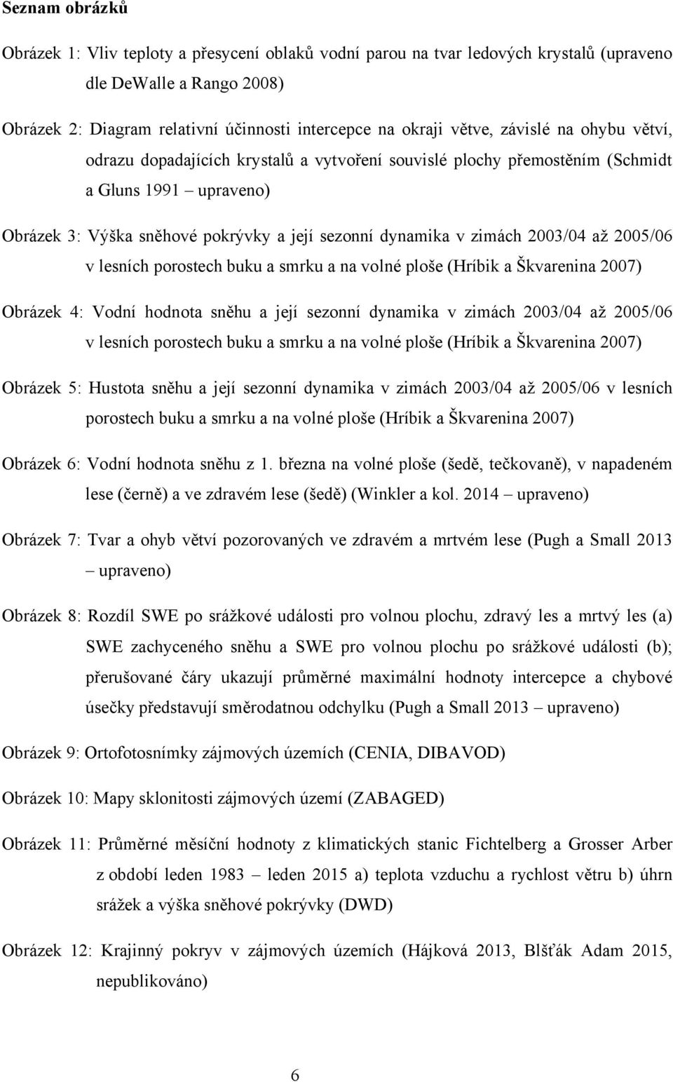 až 2005/06 v lesních porostech buku a smrku a na volné ploše (Hríbik a Škvarenina 2007) Obrázek 4: Vodní hodnota sněhu a její sezonní dynamika v zimách 2003/04 až 2005/06 v lesních porostech buku a