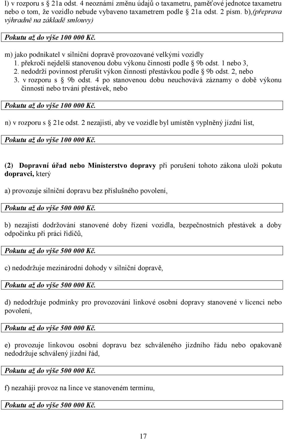 nedodrží povinnost přerušit výkon činností přestávkou podle 9b odst. 2, nebo 3. v rozporu s 9b odst.