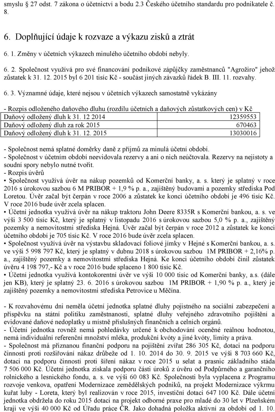 2015 byl 6 201 tisíc Kč - součást jiných závazků řádek B. III. 11. rozvahy. 6. 3.