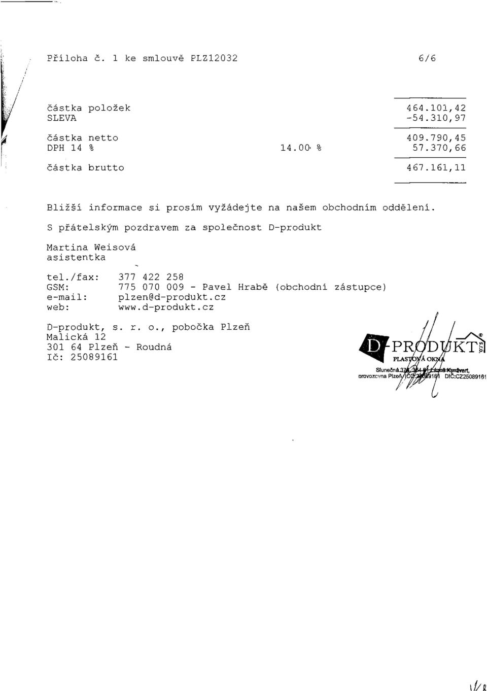 S přátelským pozdravem za společnost D-produkt Martina Weisová asistentka tel.