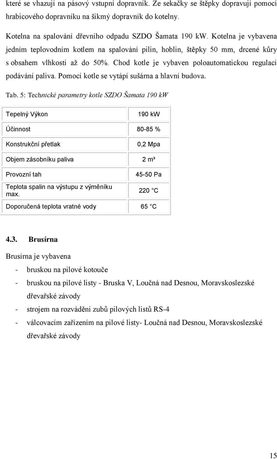 Pomocí kotle se vytápí sušárna a hlavní budova. Tab.