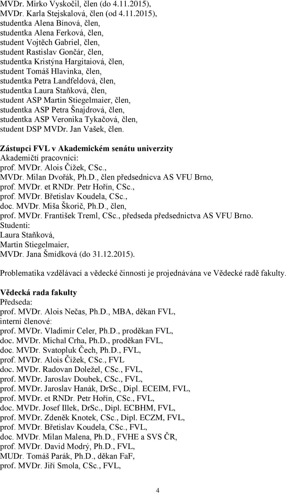 2015), studentka Alena Bínová, člen, studentka Alena Ferková, člen, student Vojtěch Gabriel, člen, student Rastislav Gončár, člen, studentka Kristýna Hargitaiová, člen, student Tomáš Hlavinka, člen,