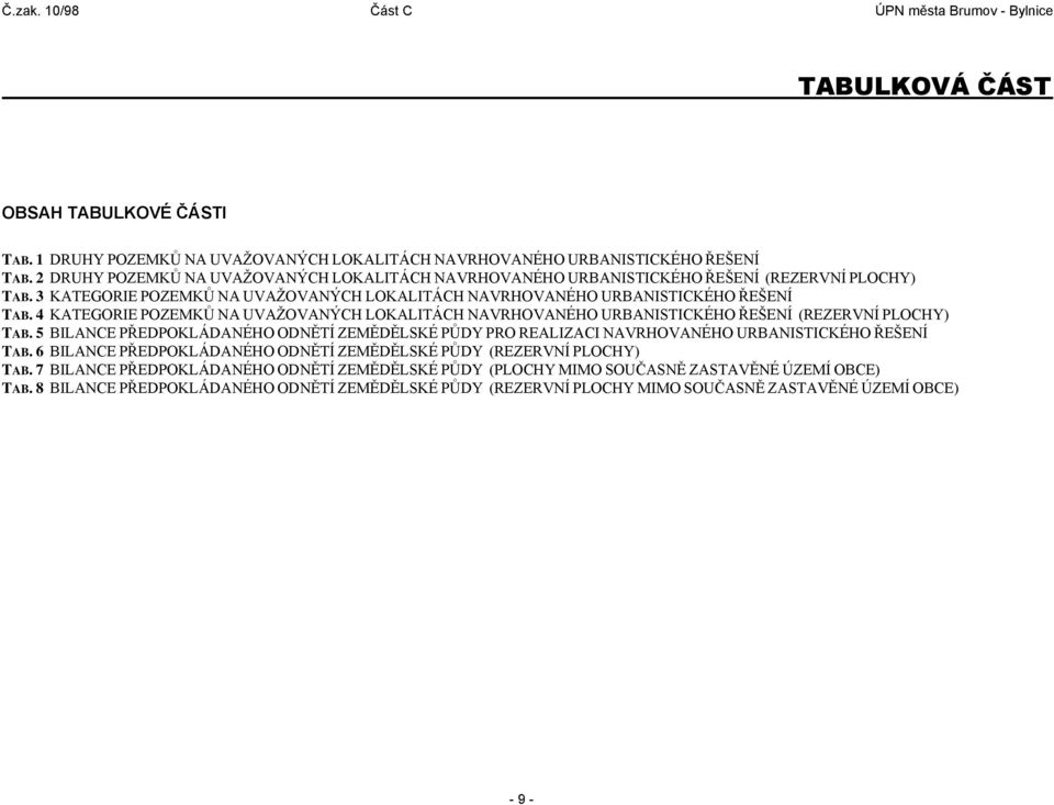4 KATEGORIE POZEMKŮ NA UVAŽOVANÝCH LOKALITÁCH NAVRHOVANÉHO URBANISTICKÉHO ŘEŠENÍ (REZERVNÍ PLOCHY) TAB.