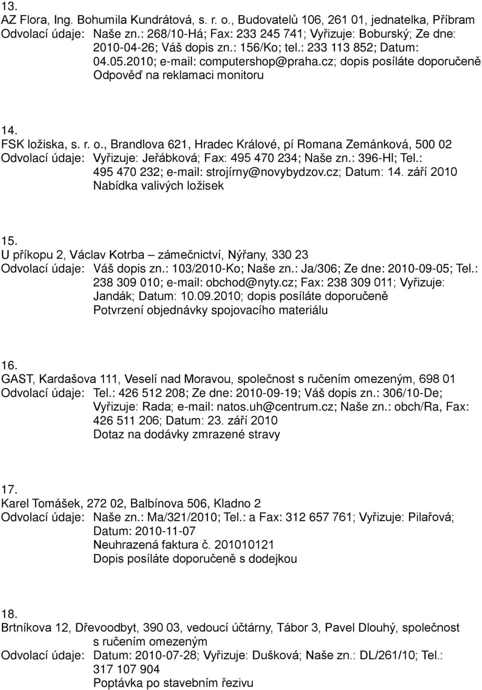 cz; dopis posíláte doporučeně Odpověď na reklamaci monitoru 14. FSK ložiska, s. r. o.